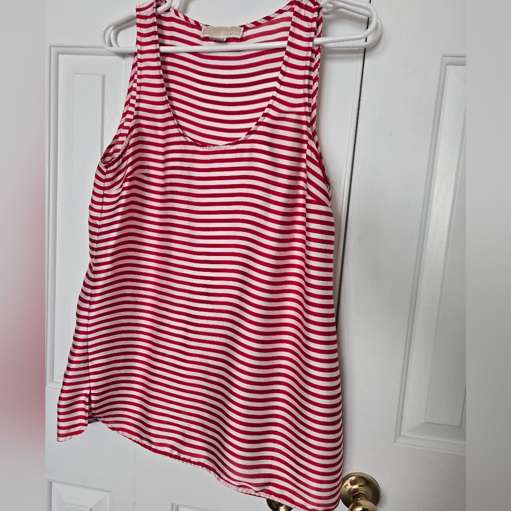 Michael Kors Striped Tank Top Red White Stripes Satin Size M